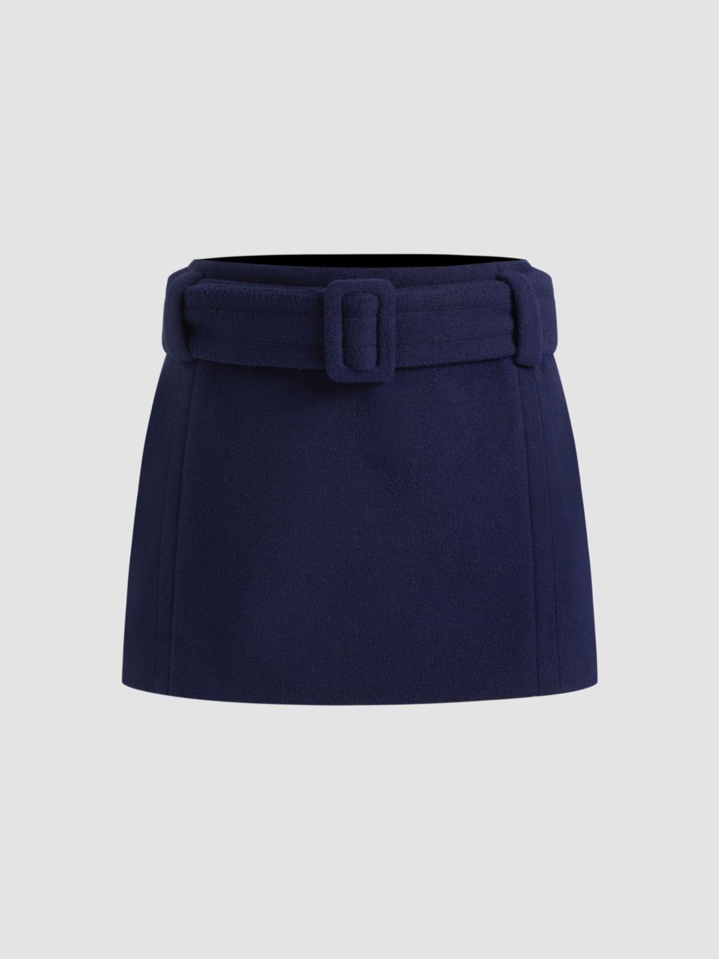 Wollähnlicher Mid-Rise Unifarbener Minirock mit Gürtel