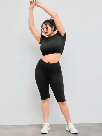 CIDERBUTTER™ Mid Rise Solid Knee Length Leggings Curve & Plus