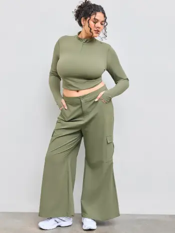 Corduroy Corduroy Mid Waist Pleated Wide Leg Trousers Curve & Plus For School Daily Casual