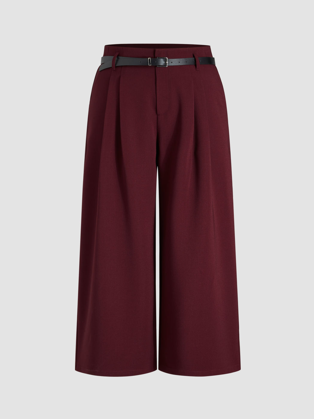 Pantaloni a gamba larga solidi a vita media con cintura Curve & Plus