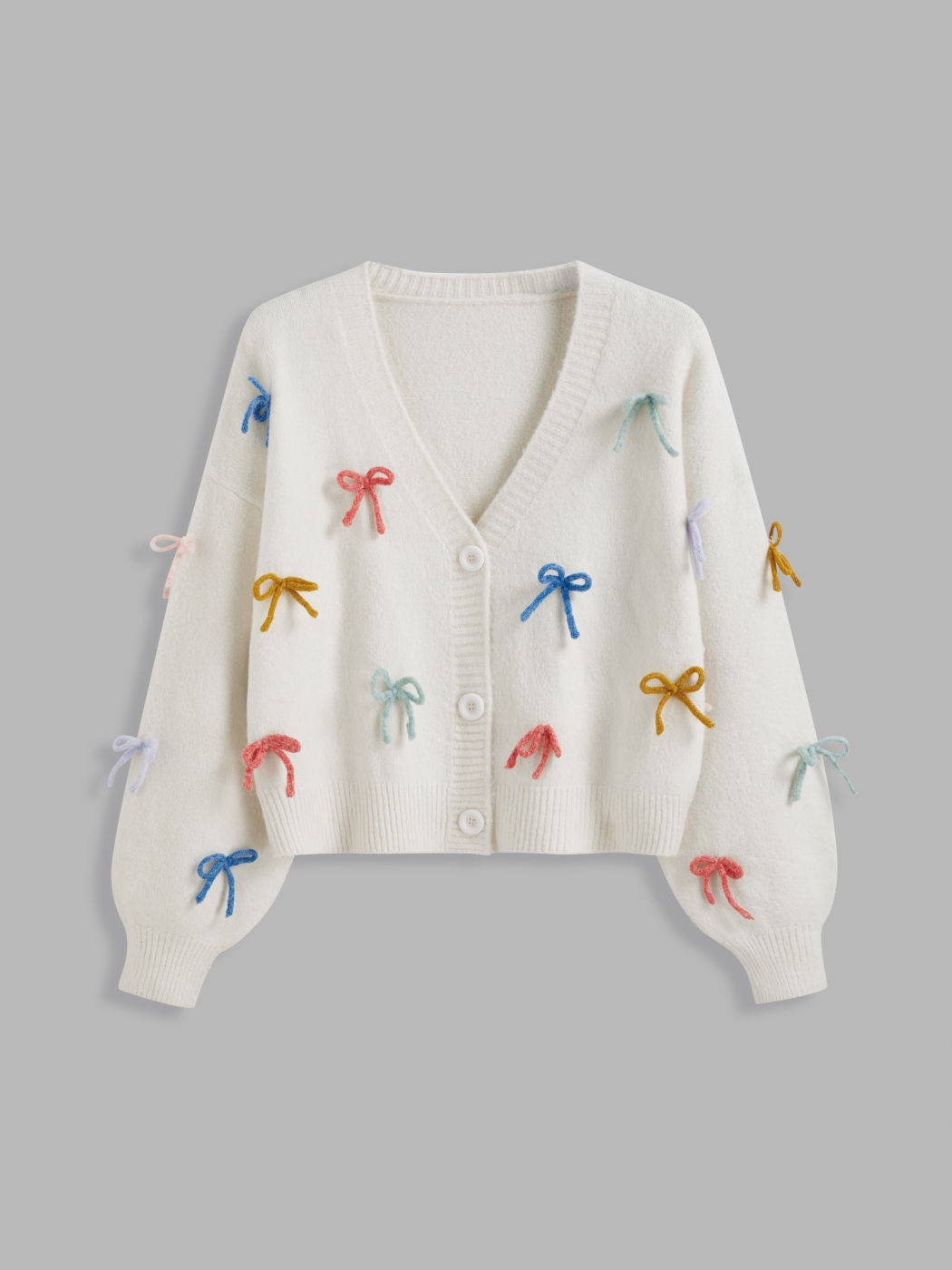 Cardigan oversize in maglia con scollo a V e fiocco solido Curve & Plus