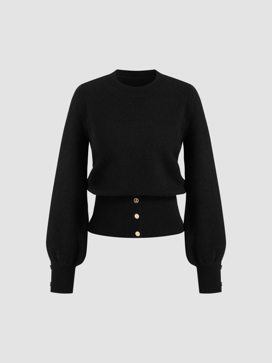 Knit Round Neckline Solid Button Long Sleeve Top
