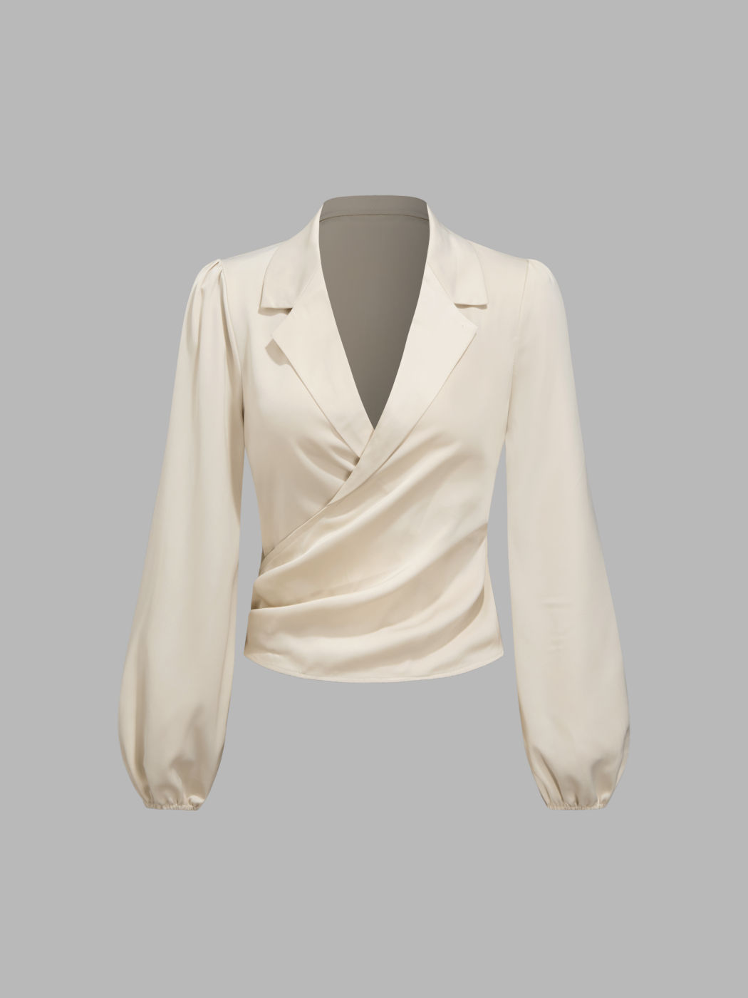 Satin Kragen Solid Rüschen Langarmbluse