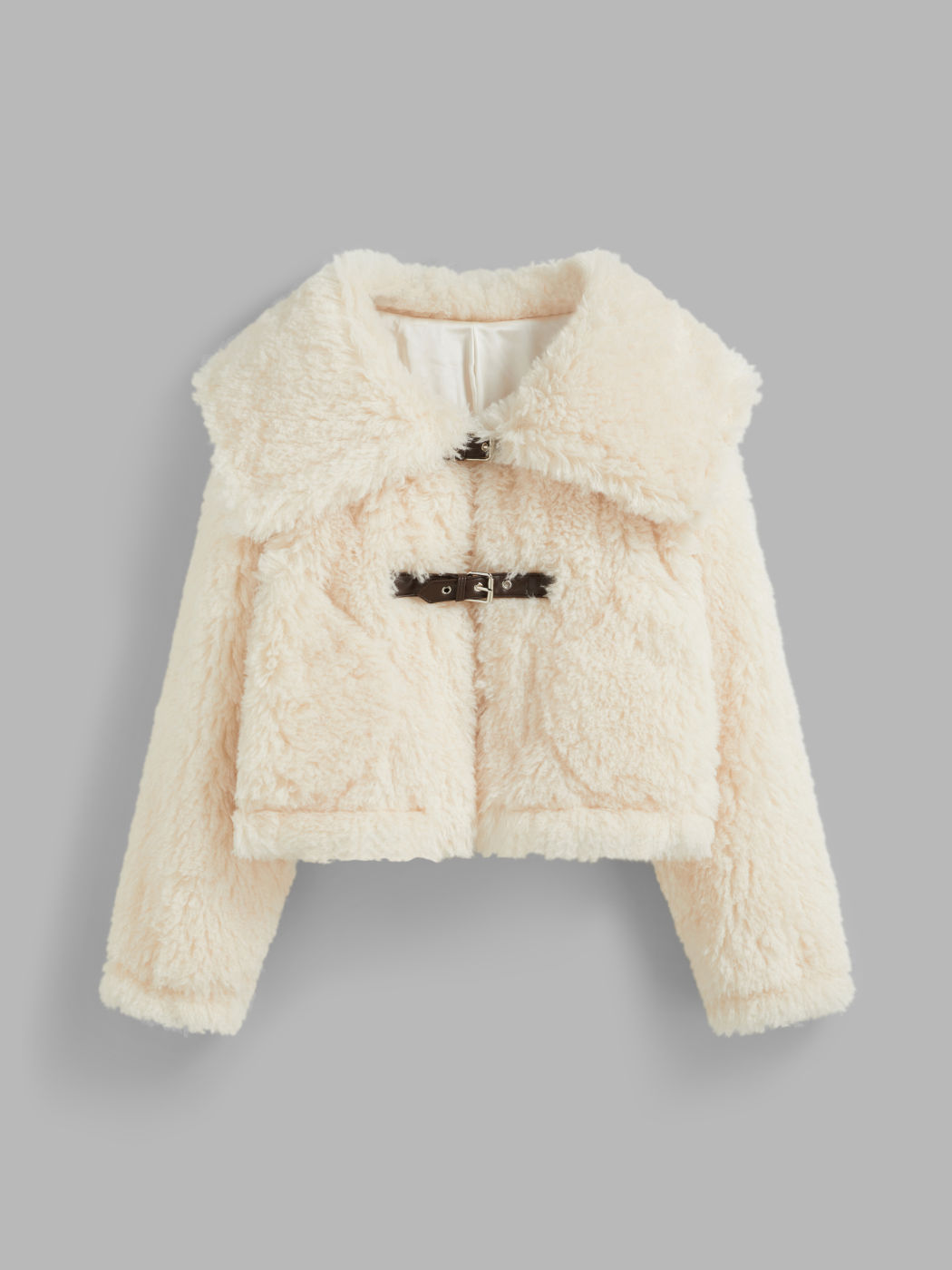 Faux Fur Collar Solid Belted Oversized Jacket