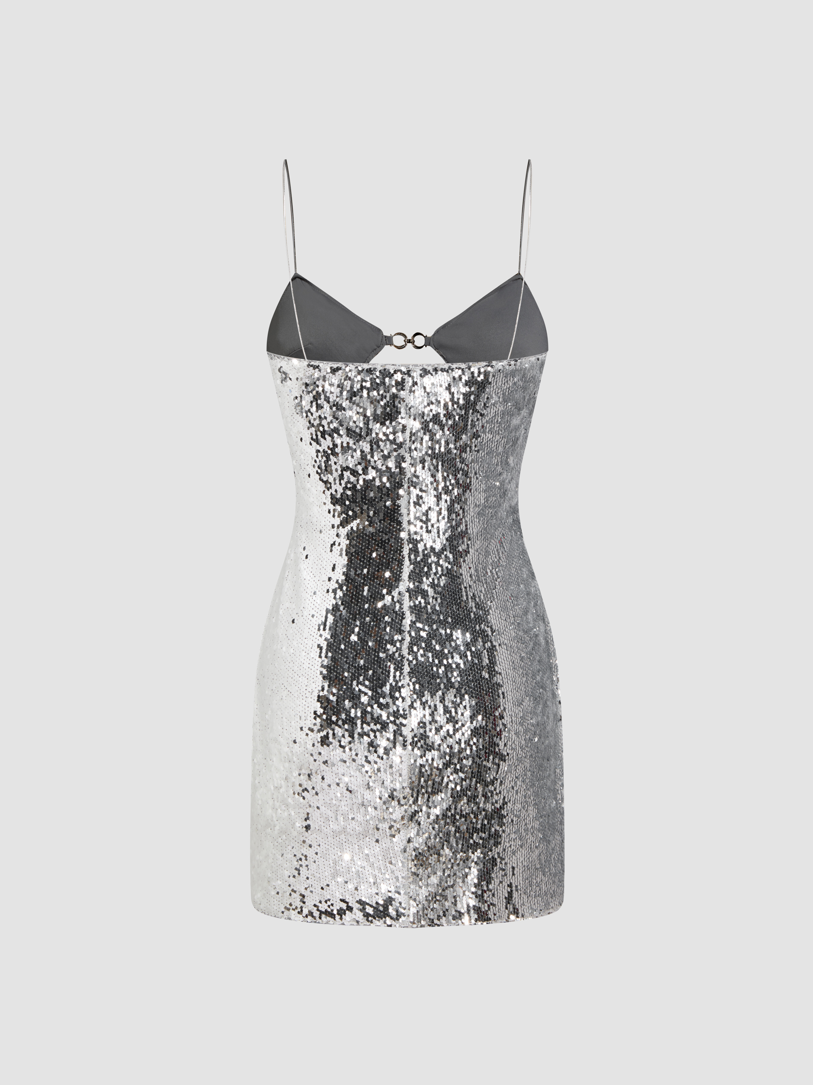 Sequin V-neck Solid Cut Out Backless Mini Dress