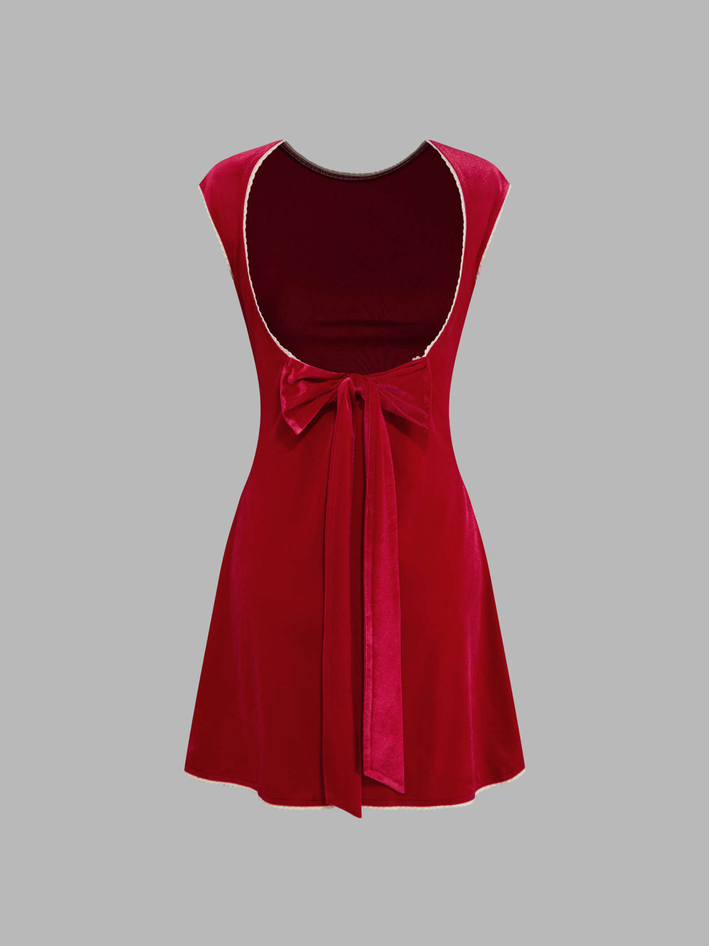 Velvet Boat Neck Bowknot Ruched Mini Dress