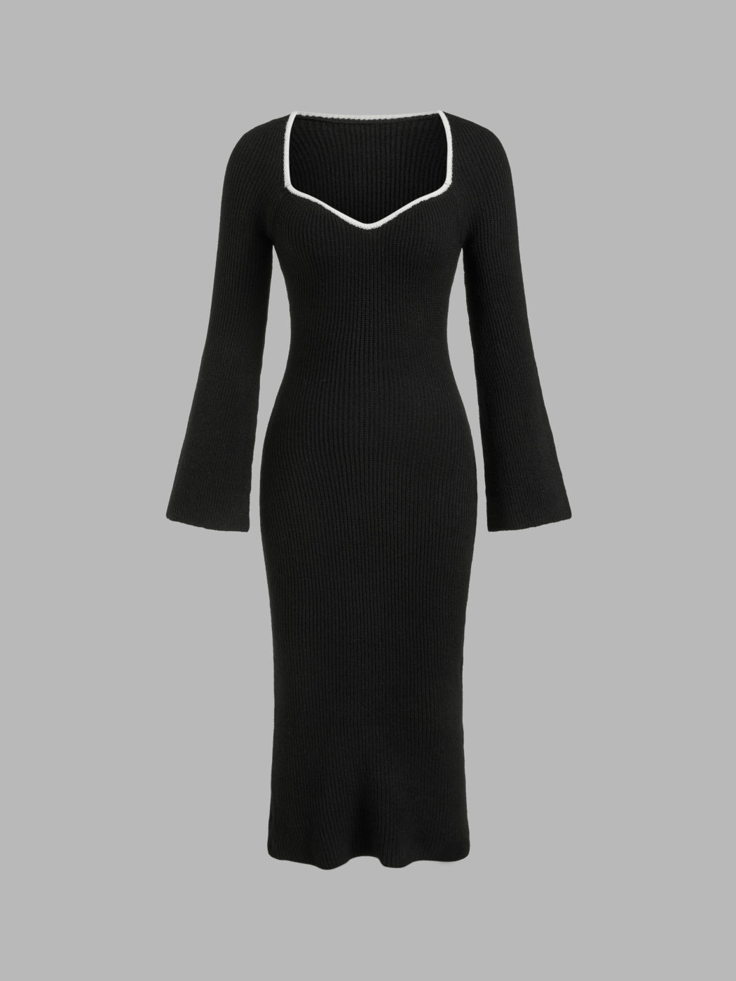 Knit Sweetheart Contrasting Binding Midi Dress