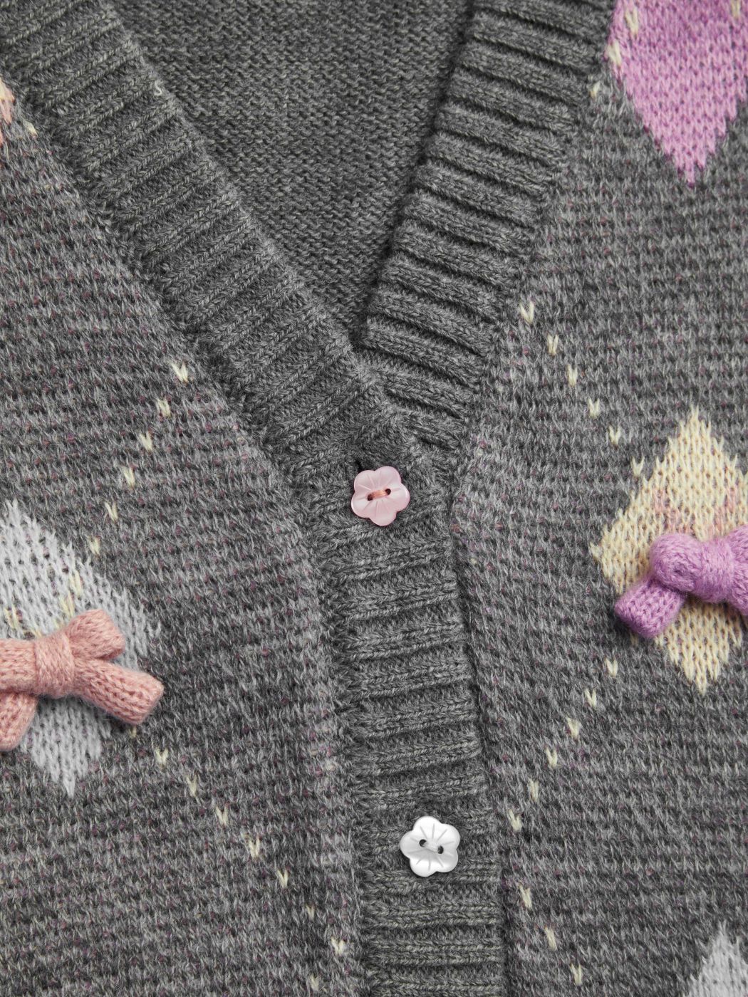 V-Ausschnitt Argyle Schleife Strickjacke Kurve & Plus