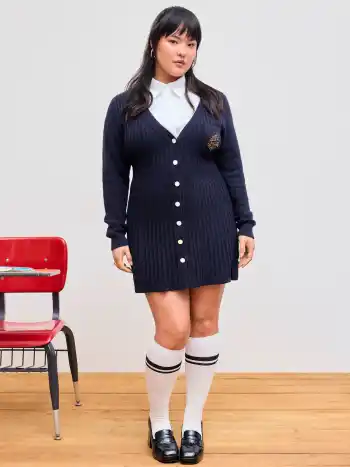 Knit Cider Club V-neck Button Mini Dress Curve & Plus