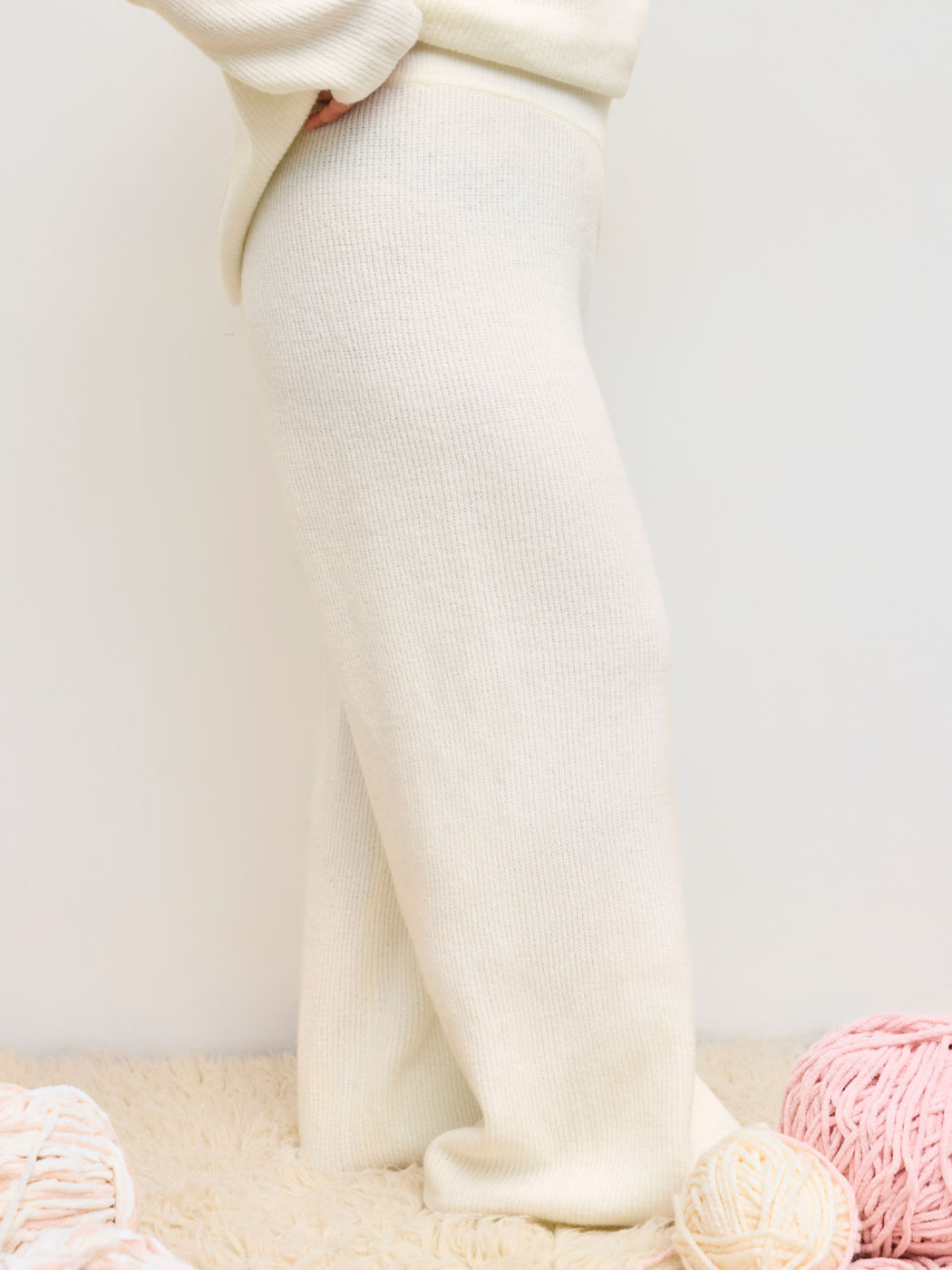 Wool-blend Knitted Mid Waist Wide Leg Trousers Curve & Plus