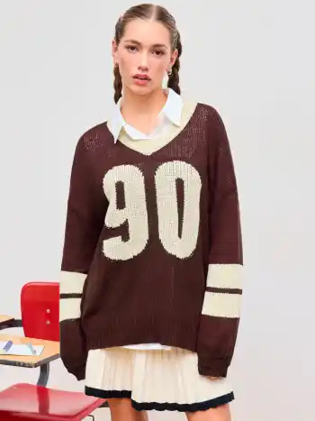 Knit V-neck 90 Contrasting Binding Sweater