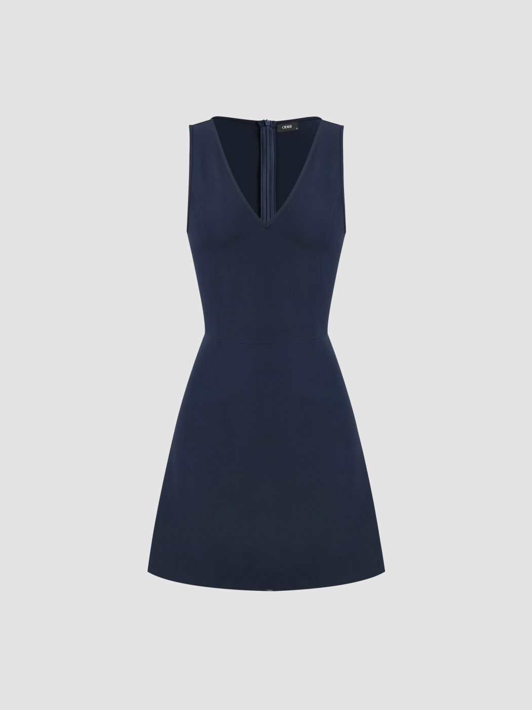 V-neck Solid Zipper Mini Dress