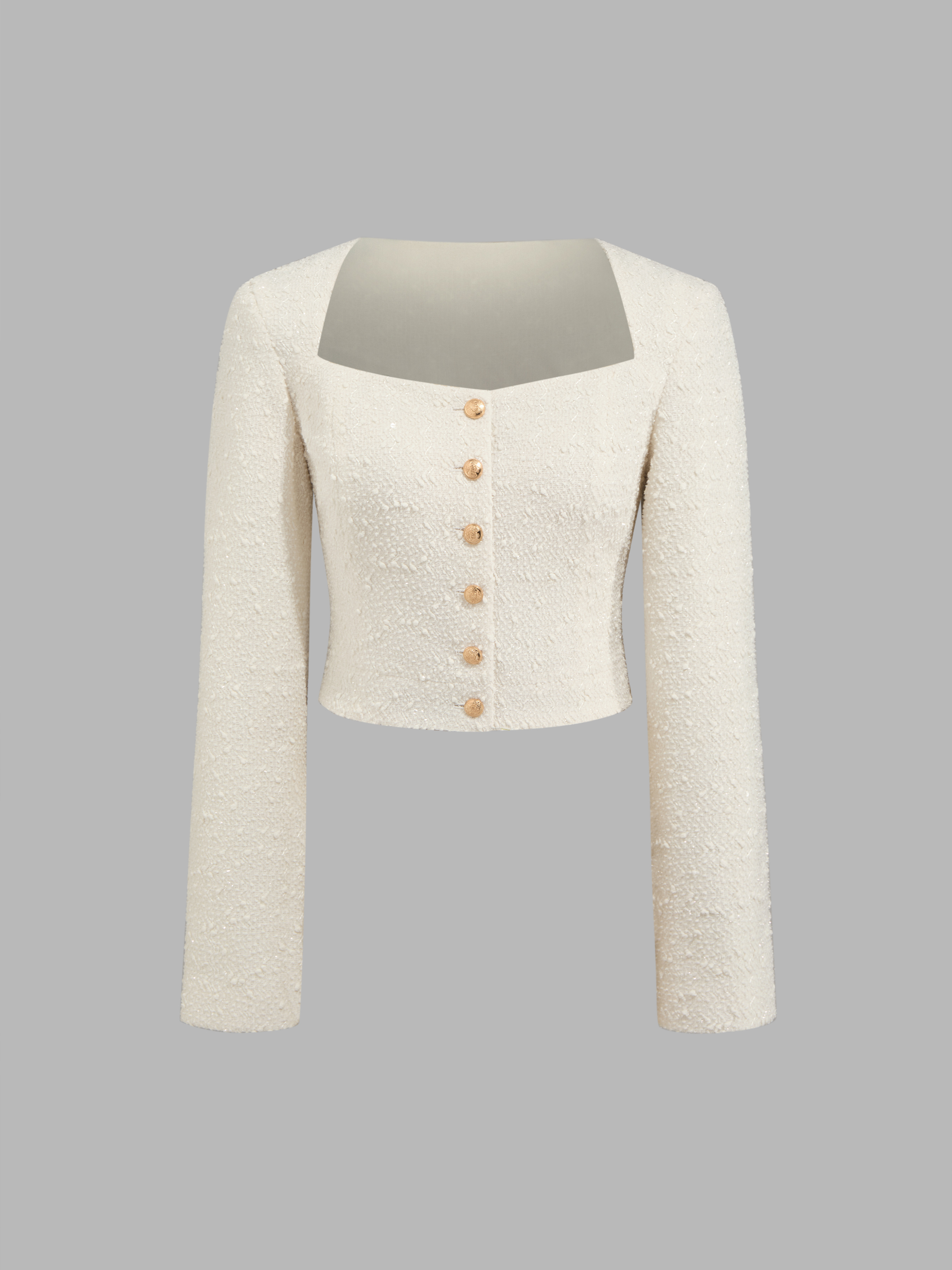 ★関税込★Margarin Fingers★TWEED BUTTON CROP JACKET★ Tweed Tweed Square Neck Solid Button Crop Jacket For Vacation