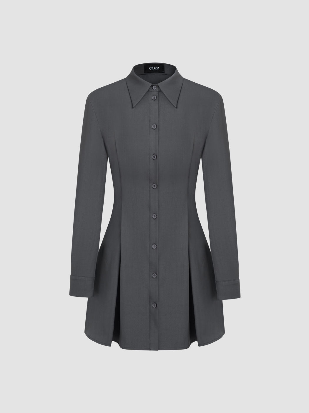 Collar Solid Pleated Button Up Mini Dress