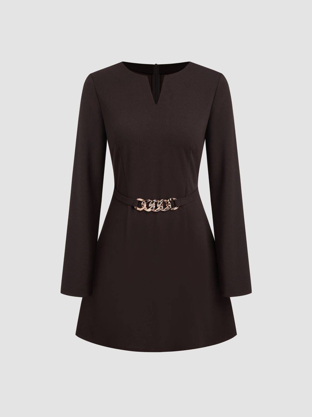 Solid Chain Long Sleeve Mini Dress