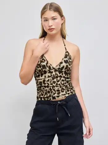 Halterhalslinie Leopard-Knoten-Cami-Top