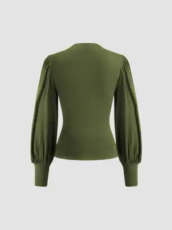 High Neck Solid Ruched Long Sleeve Top