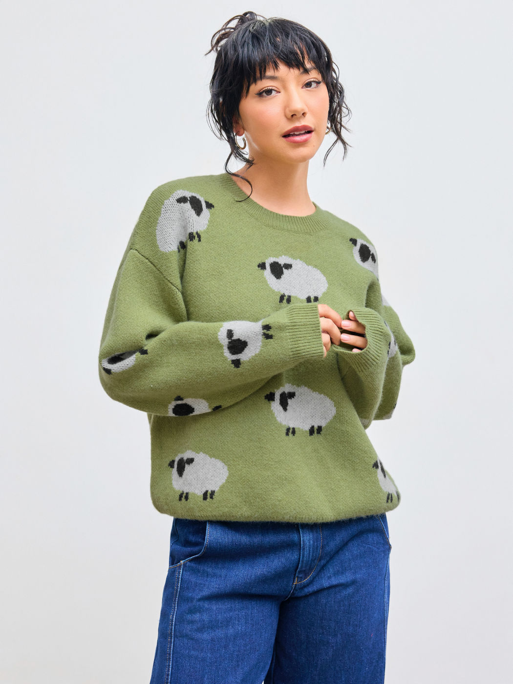 Schaf Oversize Rundhals Strickpullover
