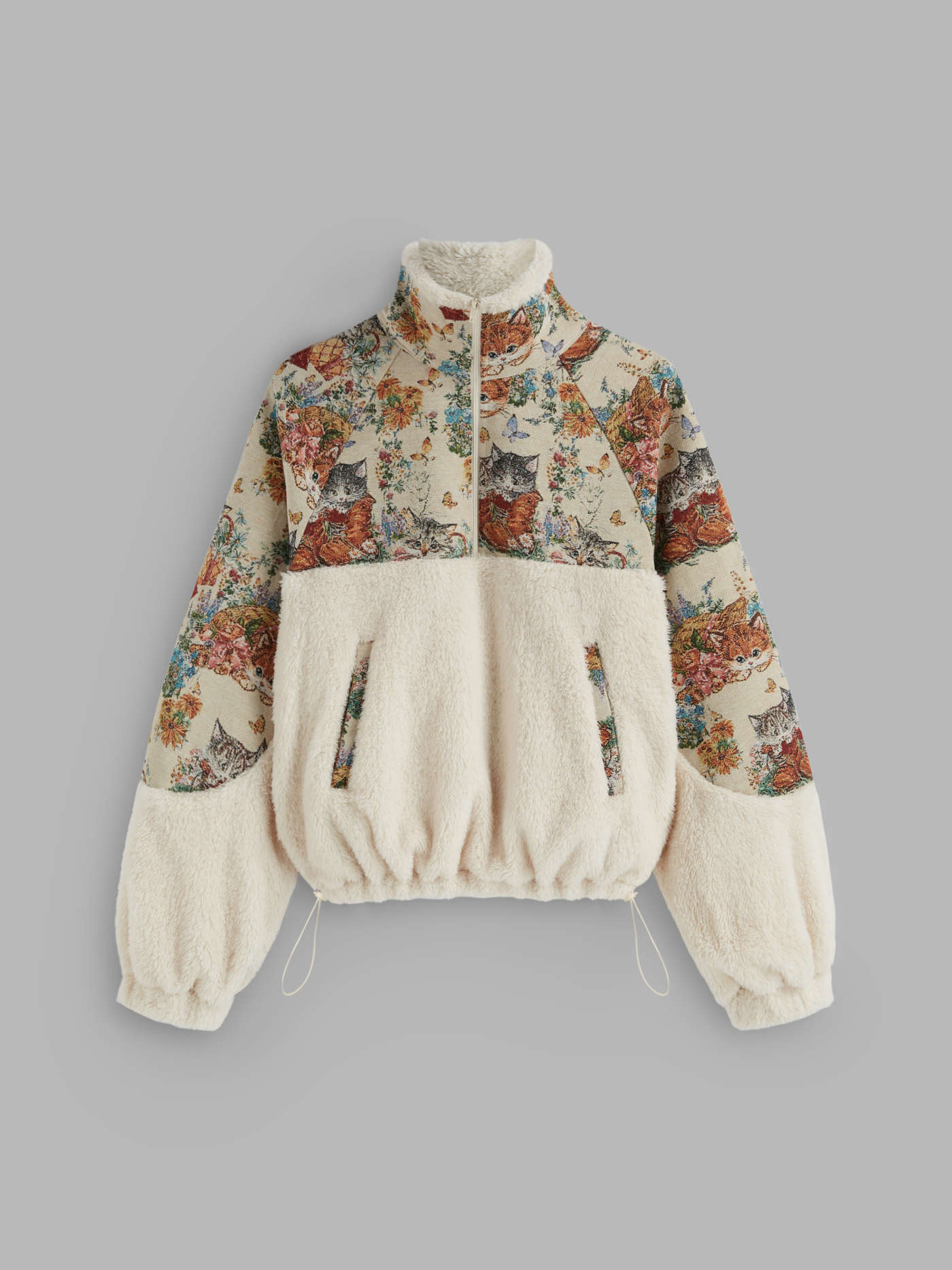 Countryside Core Fleece Fleece Collar Floral Cat Knotted Sweatshirt For School