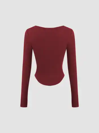 Thermal Baumwollmix Square Neck Solid Daumenloch Langarmshirt