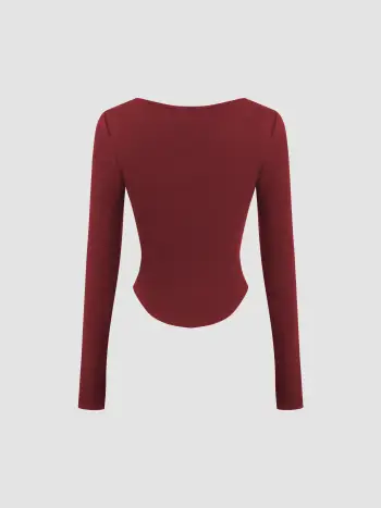 Thermischer Langärmliger Solid-T-Shirt mit Quadrat-Hals und Daumenlöchern aus Baumwollmischung