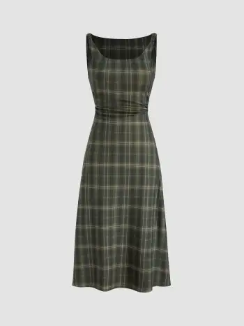 V-neck Gingham Knotted Ruffle Maxi Dress