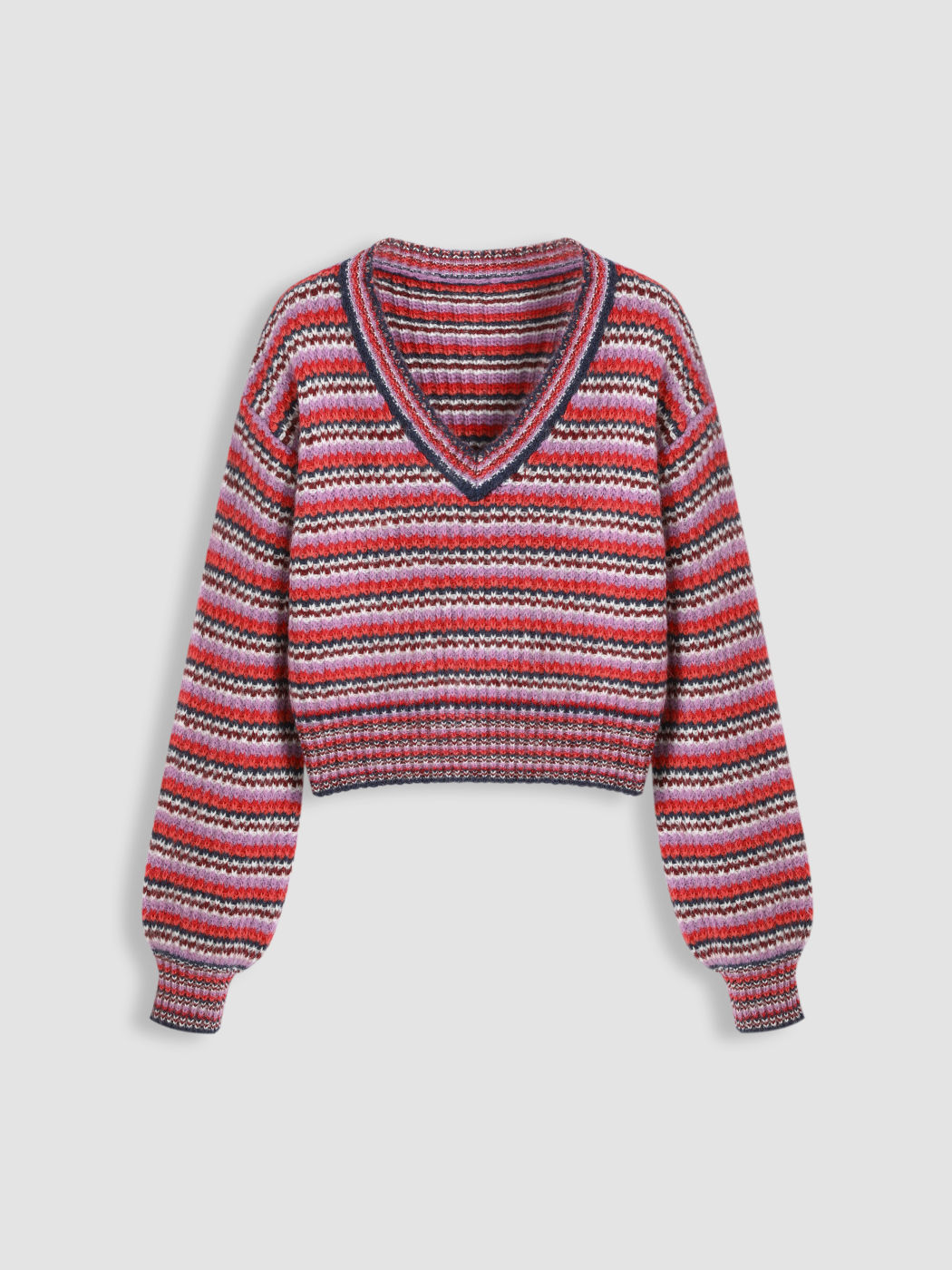 Knit Wool-blend V-neck Striped Oversized Sweater