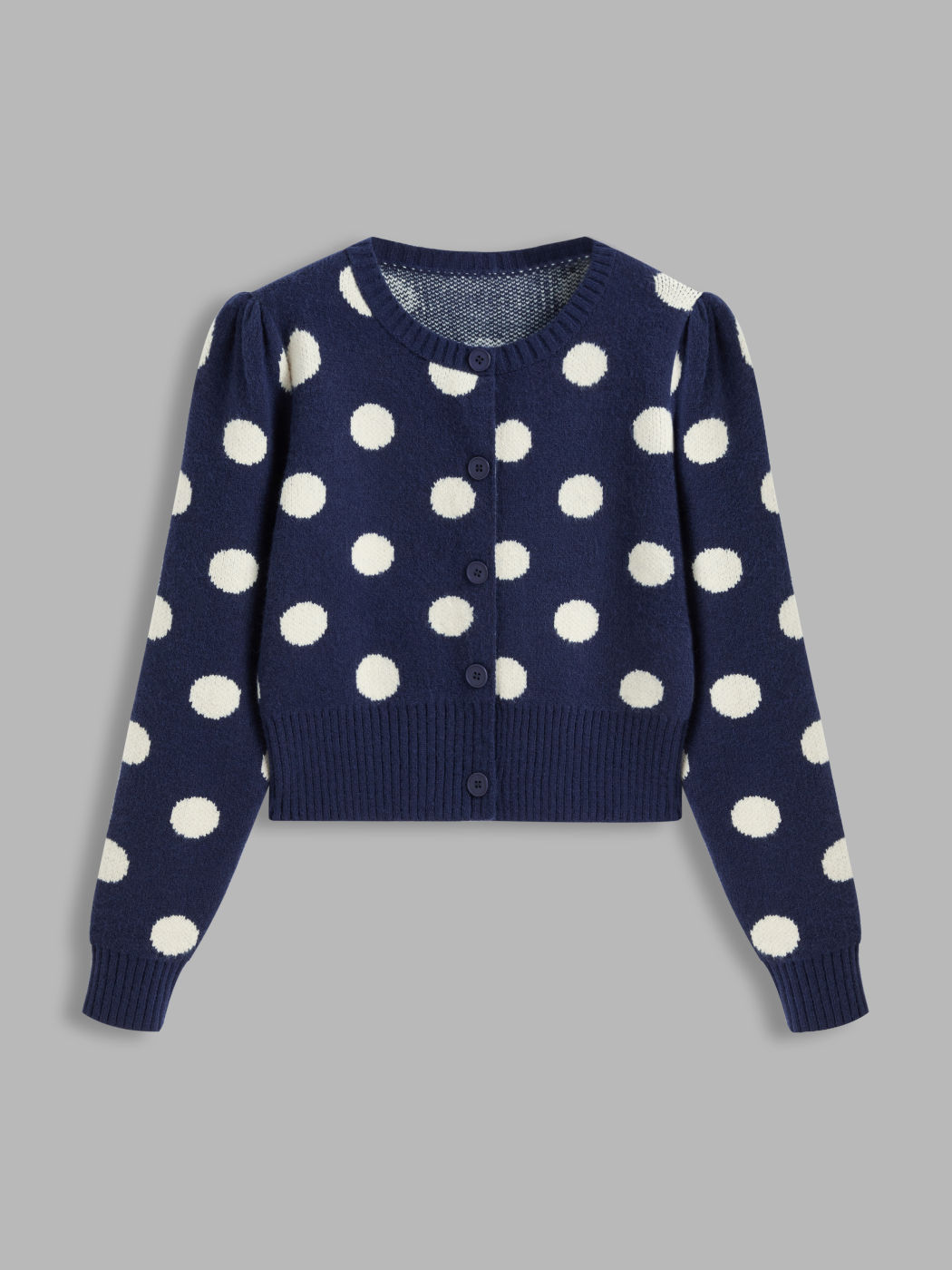 Knit Round Neckline Polka Dot Button Cardigan