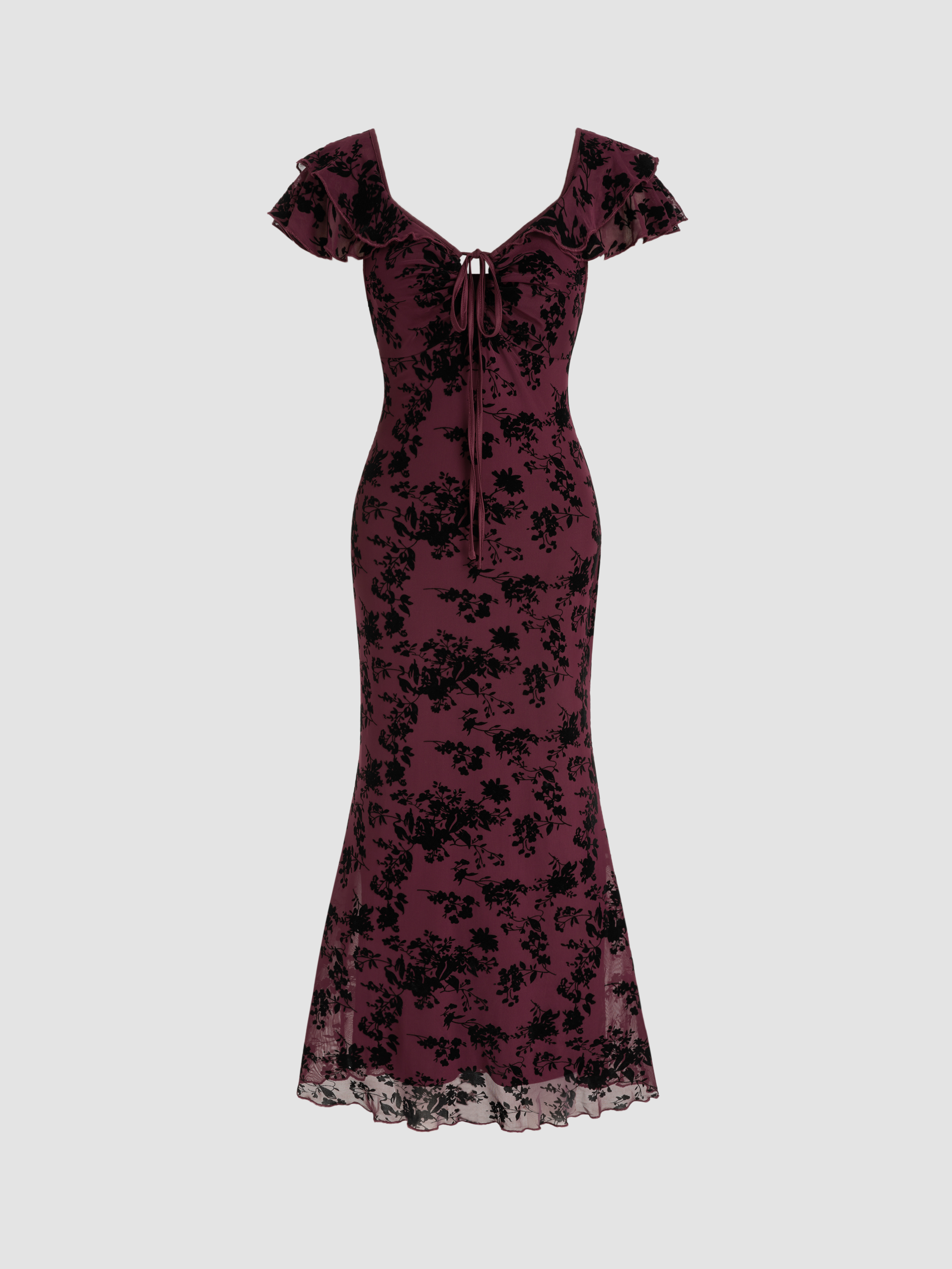 【Mac Duggal】フローラルメッシュフリルハイネックミディドレス Mac Duggal fashion − Browse 3000+ best sellers from 6