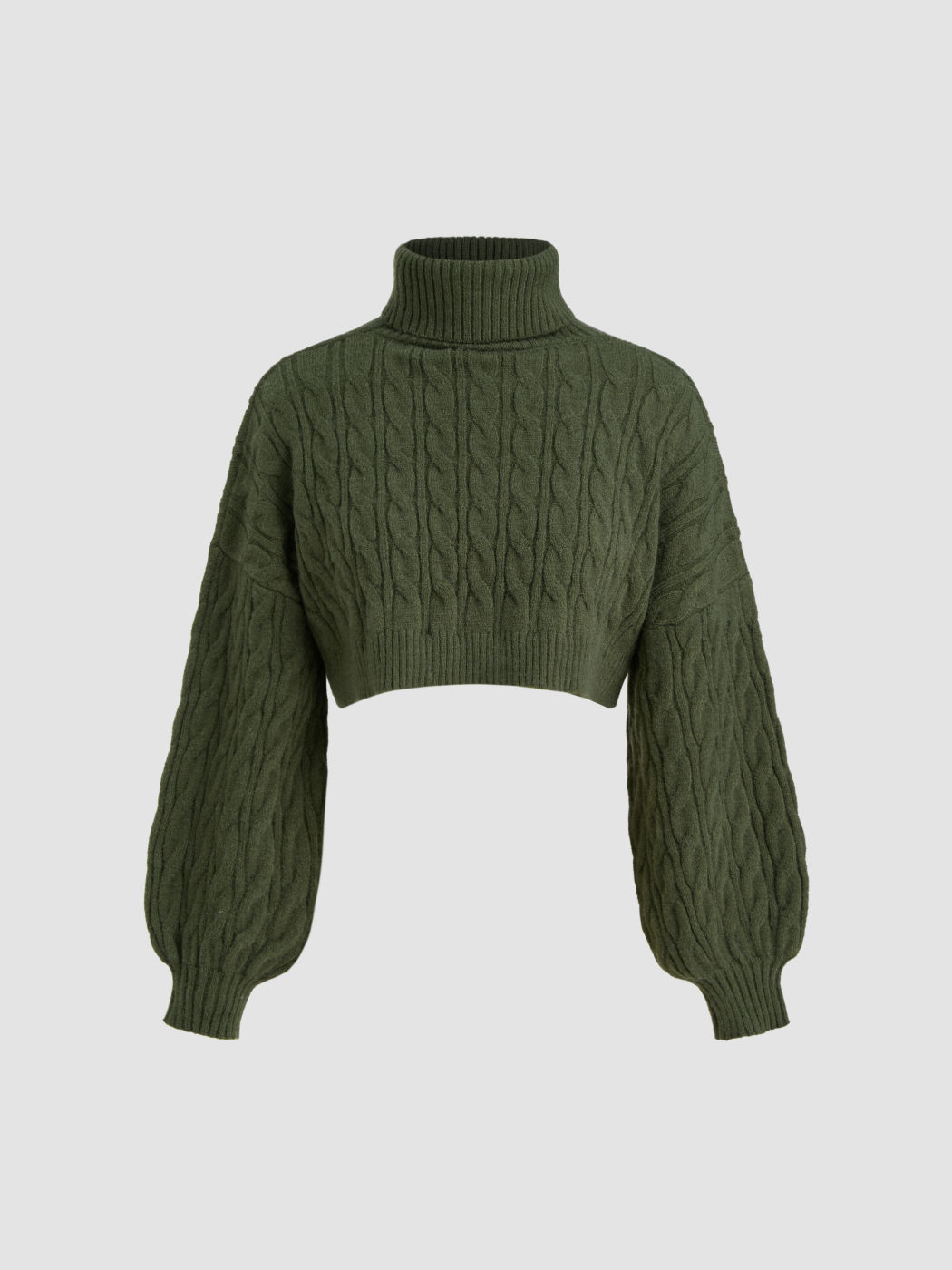 Kabelgestrickter Rollkragen-Solid-Langarm-Crop-Top