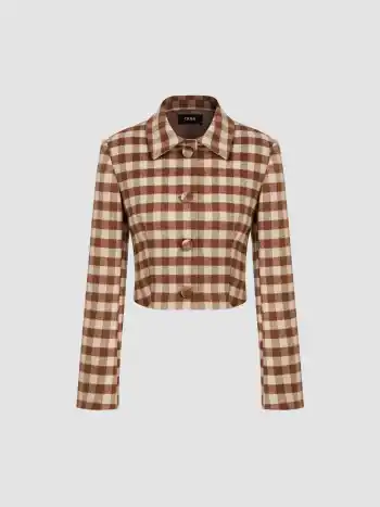 Wollähnliche Kragen Gingham Knopf Shacket