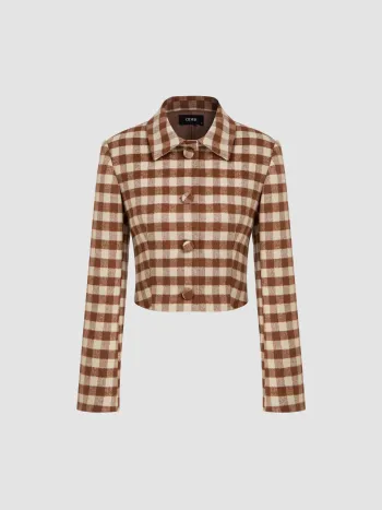 Wool-like Collar Gingham Button Shacket