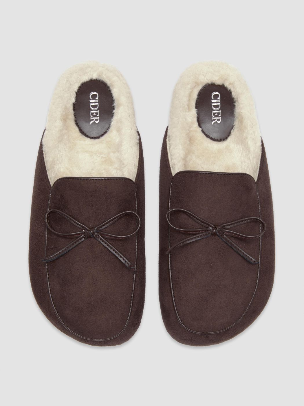 Schleifenbesatz Wildleder-Mule-Flats mit Felloptik