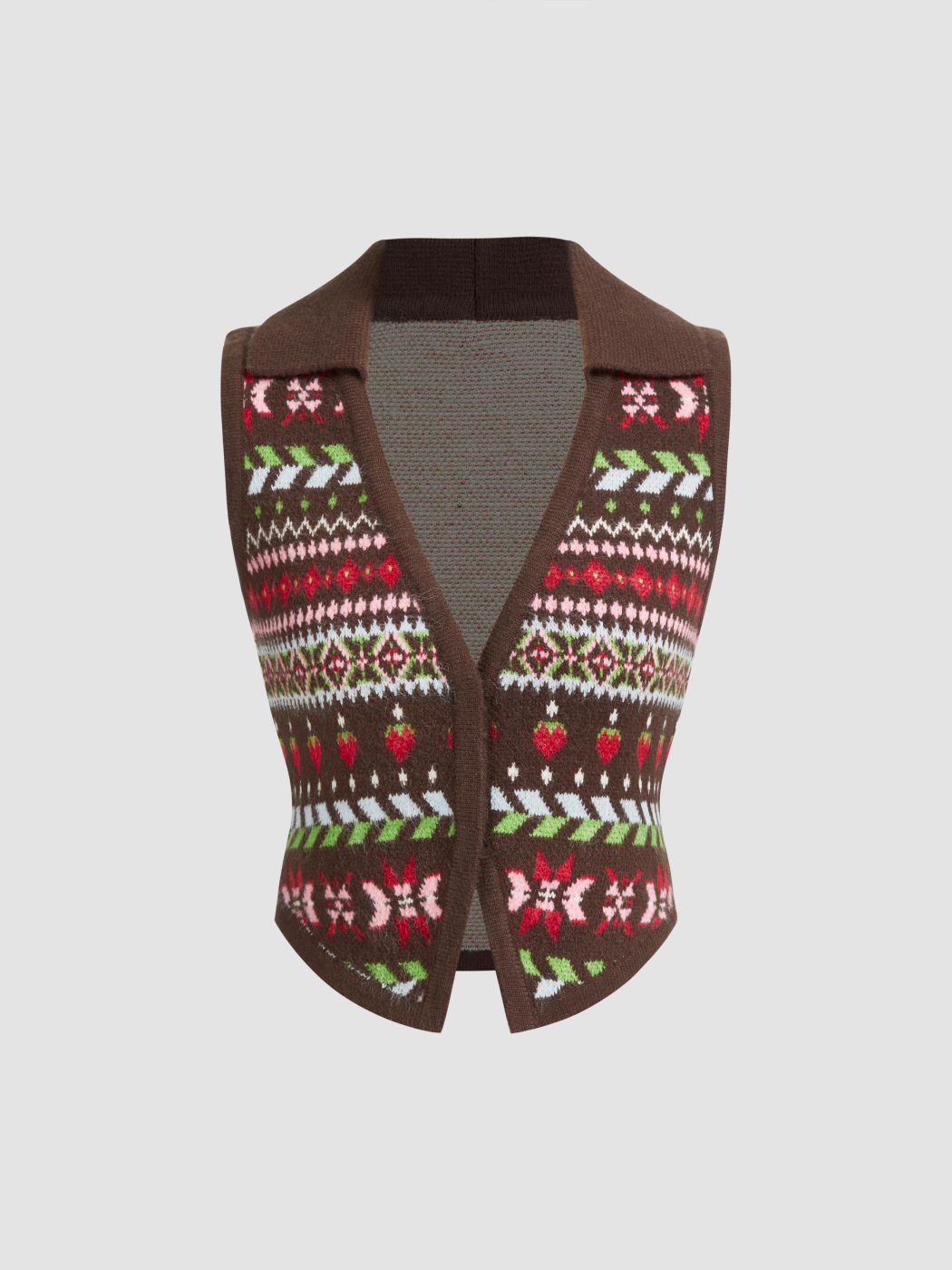 Knit V-neck Aztec Strawberry Fair Isle Vest