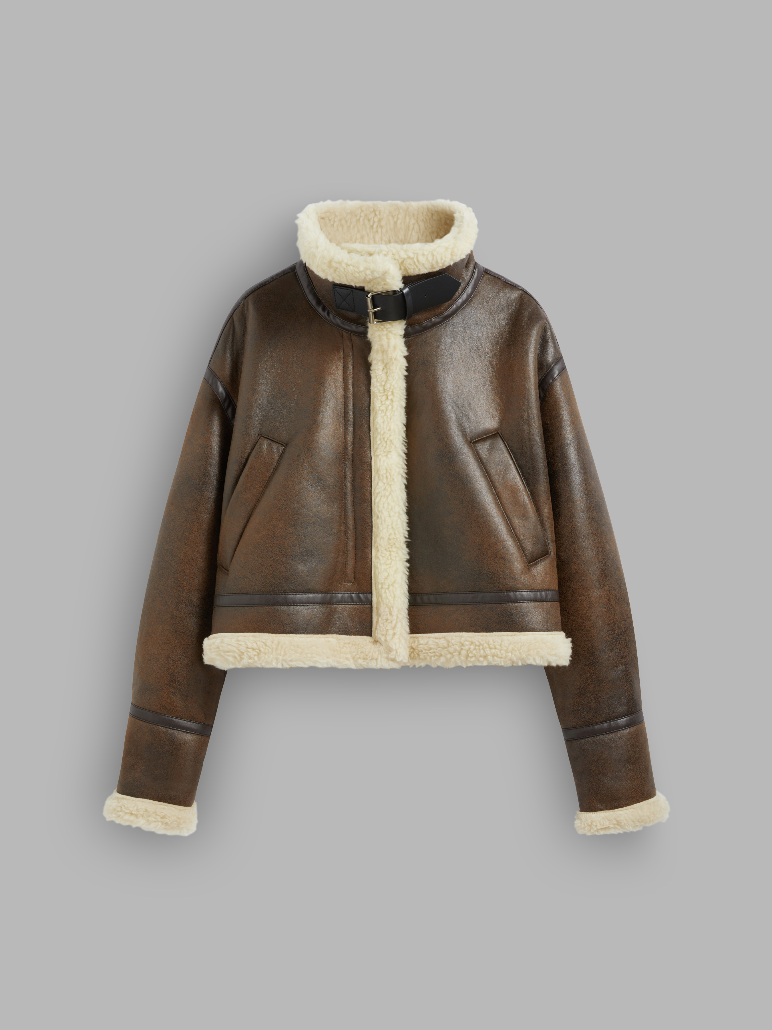 ジャケット citybreeze Shearling Collar Jumper_BROWN City Chic Faux Shearling Faux Shearling Collar Solid Zipper