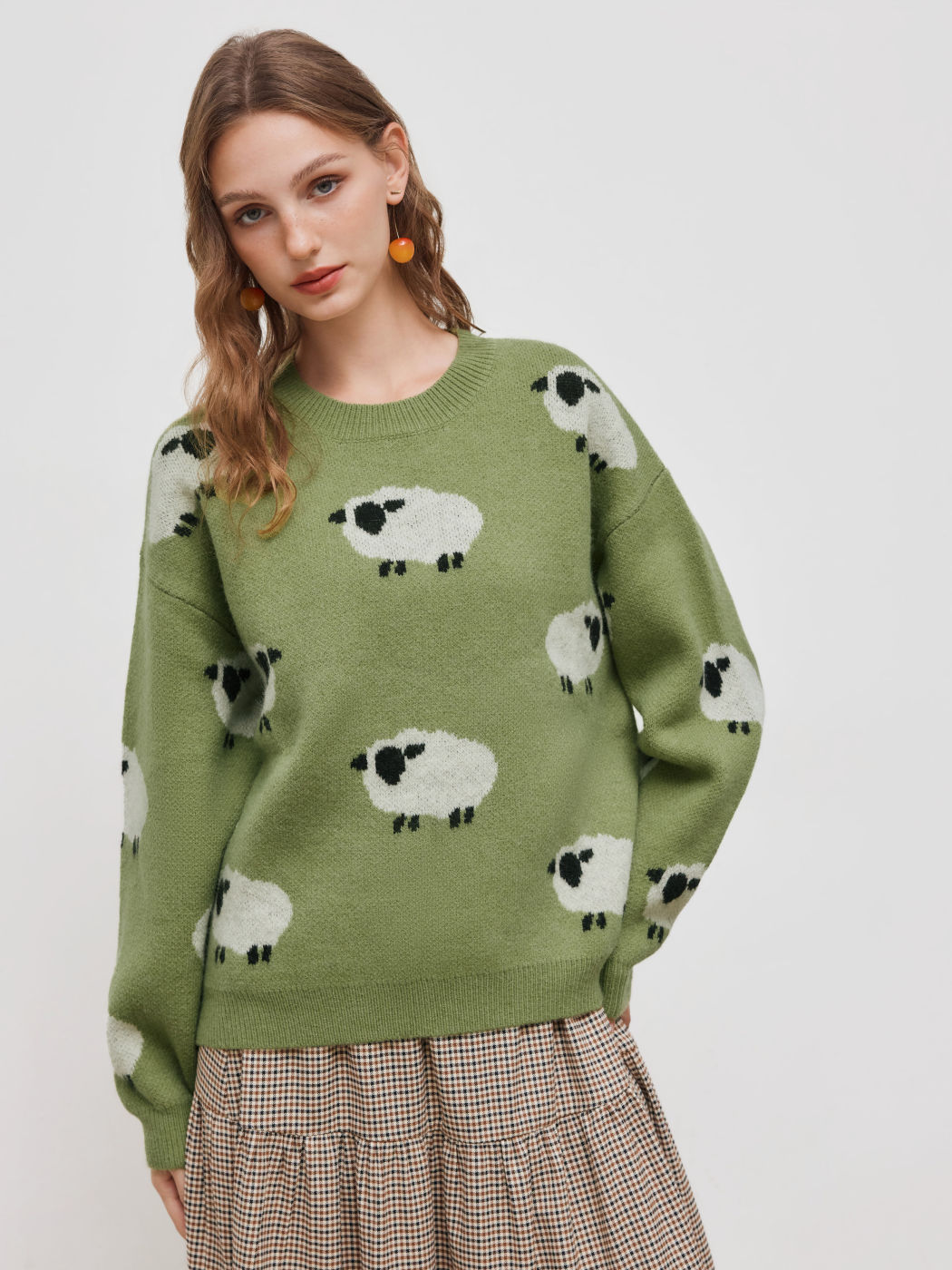 Schaf Oversize Rundhals Strickpullover