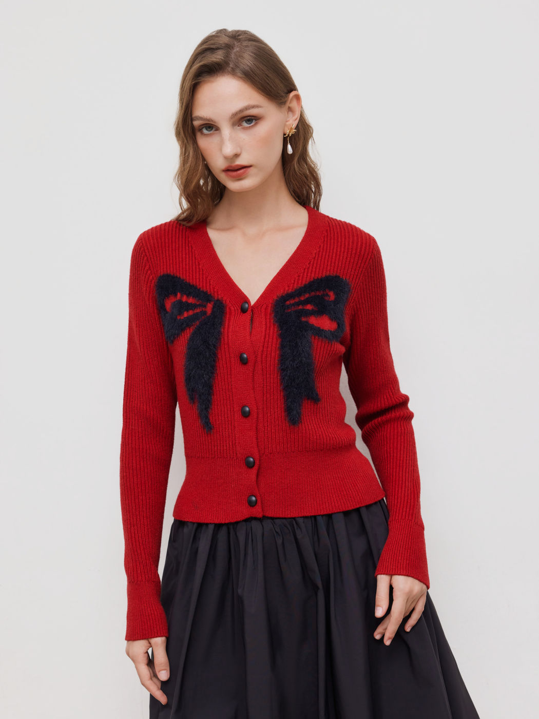 Knit V-neck Bowknot Cardigan
