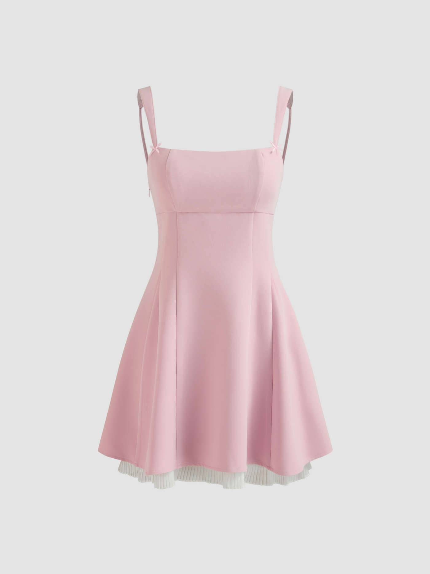 Square Neck Solid Bowknot Zipper Mini Dress