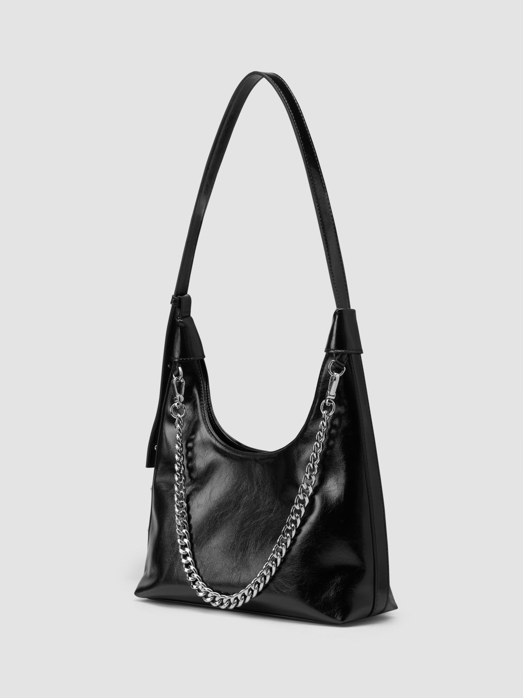 CHAIN FAUX LEATHER SHOULDER BAG