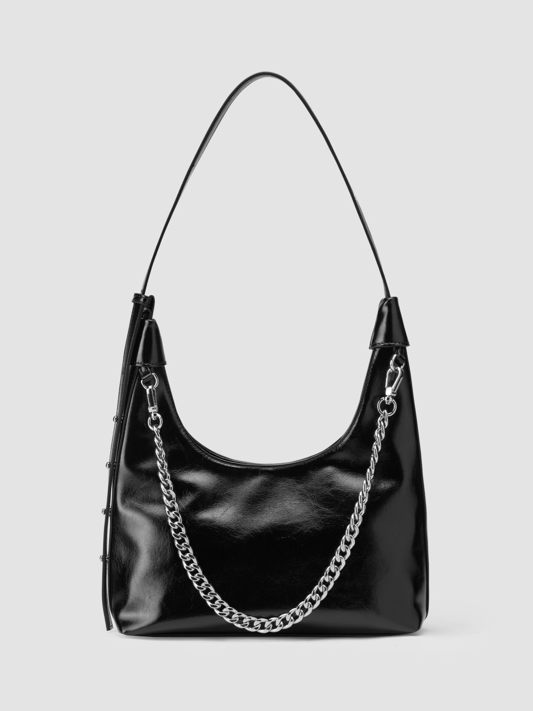 CHAIN FAUX LEATHER SHOULDER BAG