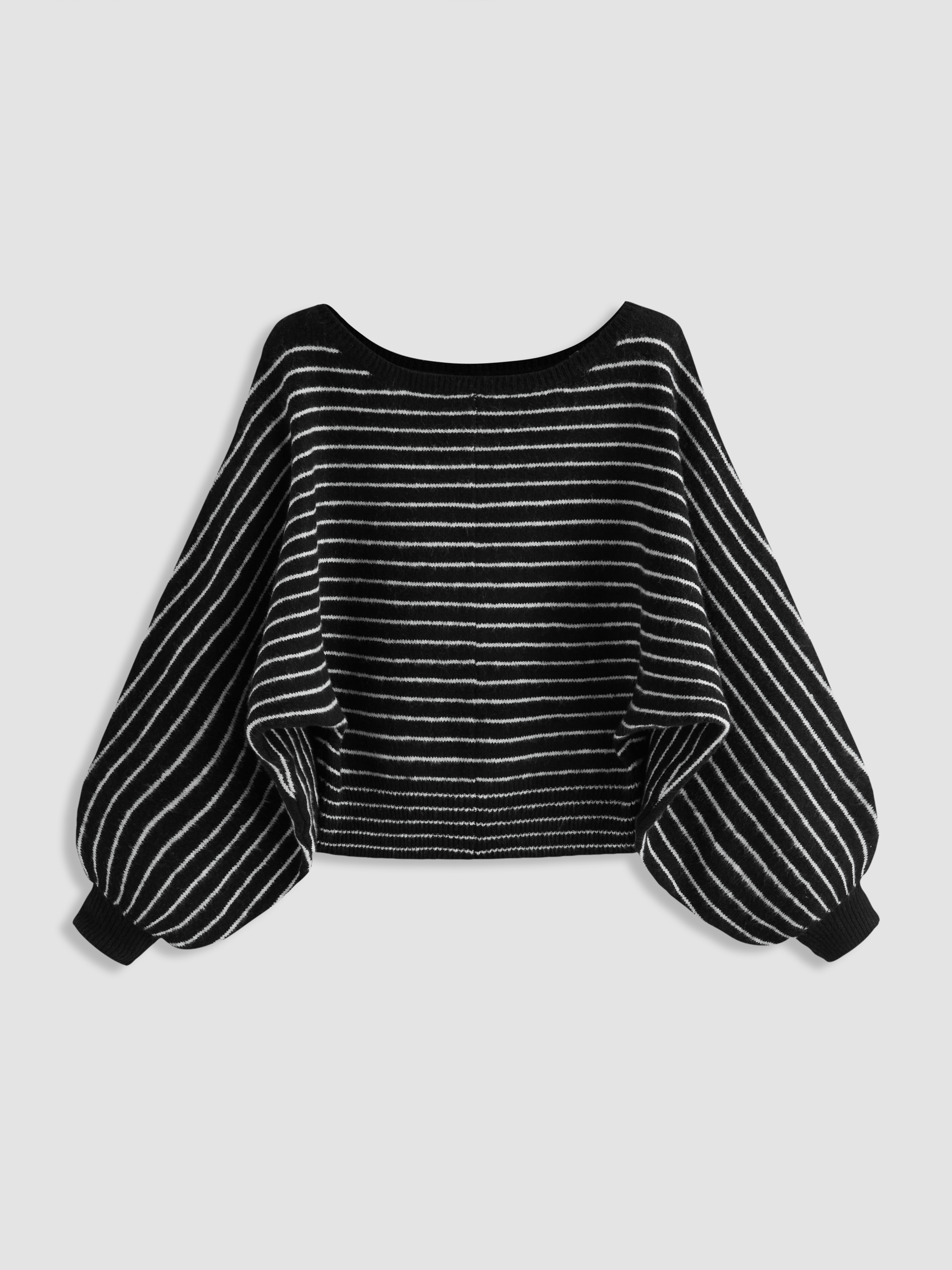 Knit Fabric Knit Wool-blend Boat Neck Striped Oversized Sweater For Daily Casual