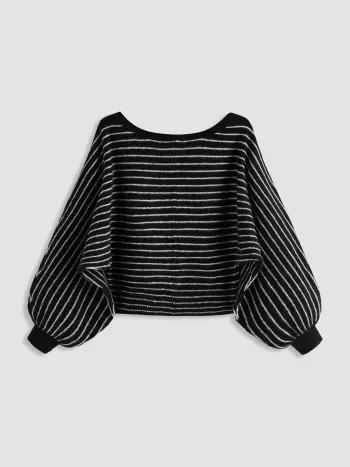 Strickwaren Wollmischung Bootshals gestreifter Oversize Pullover