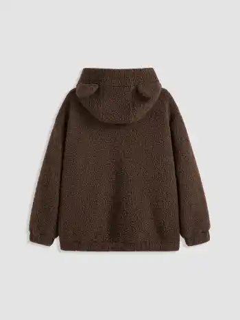 Teddy Fleece Jacket With Hood Curve & Plus