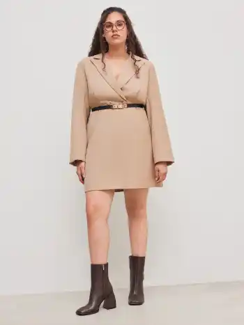 Kragen Solids Blazer Minikleid Mit Gürtel Kurve & Plus