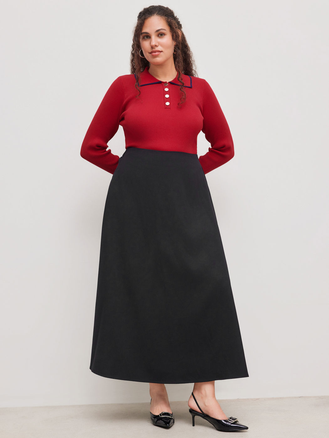 Falda Maxi Plisada de Talle Alto Curvy