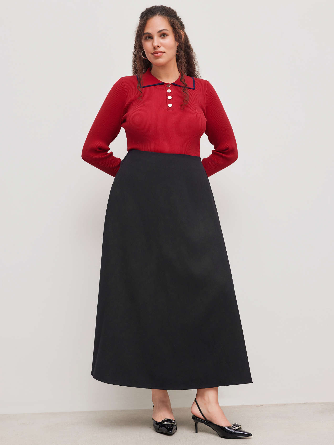 High Waist Solid Pleated Maxi Skirt Curve & Plus