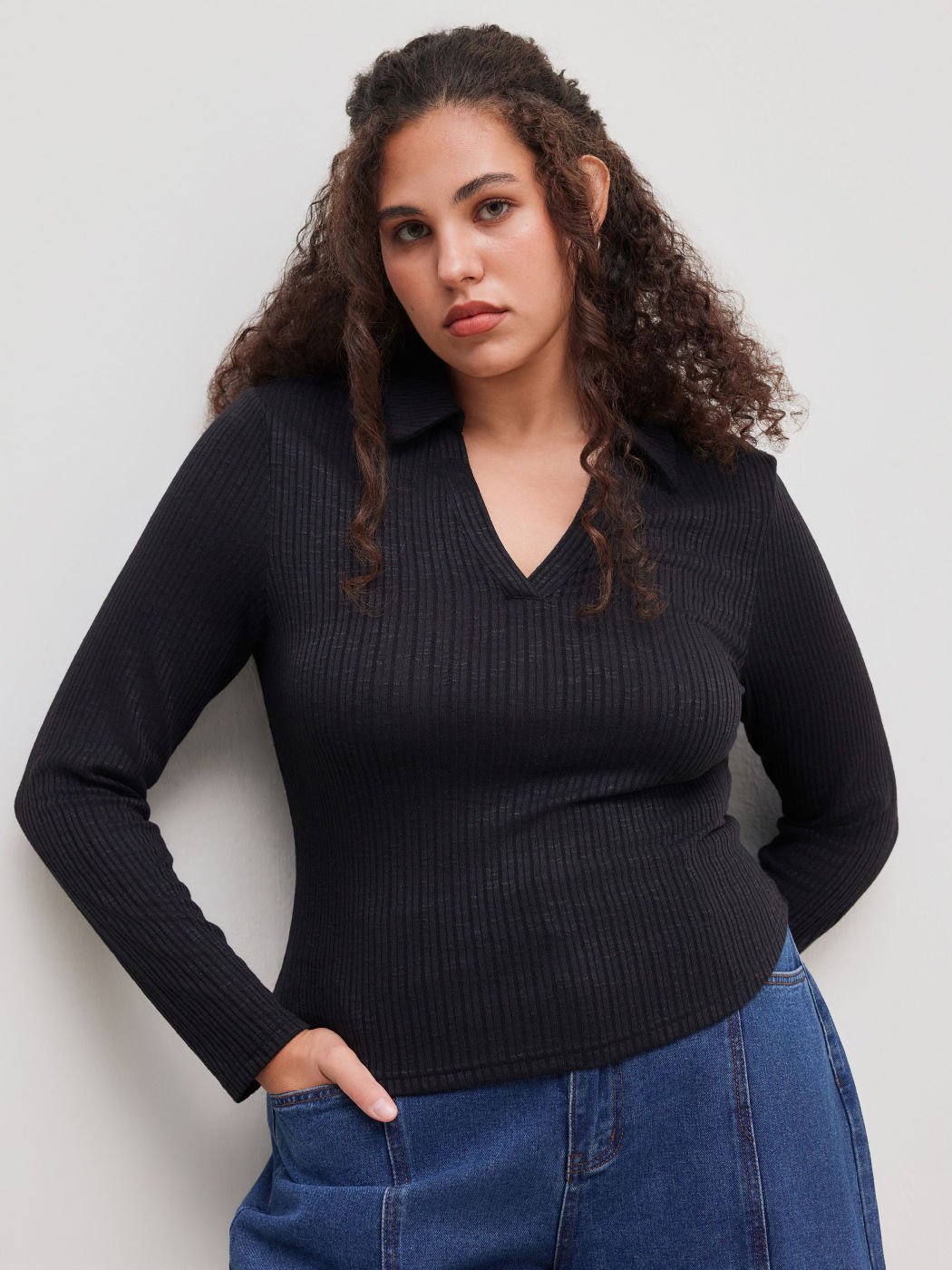 Polo Solid Long Sleeve Tee Curve & Plus