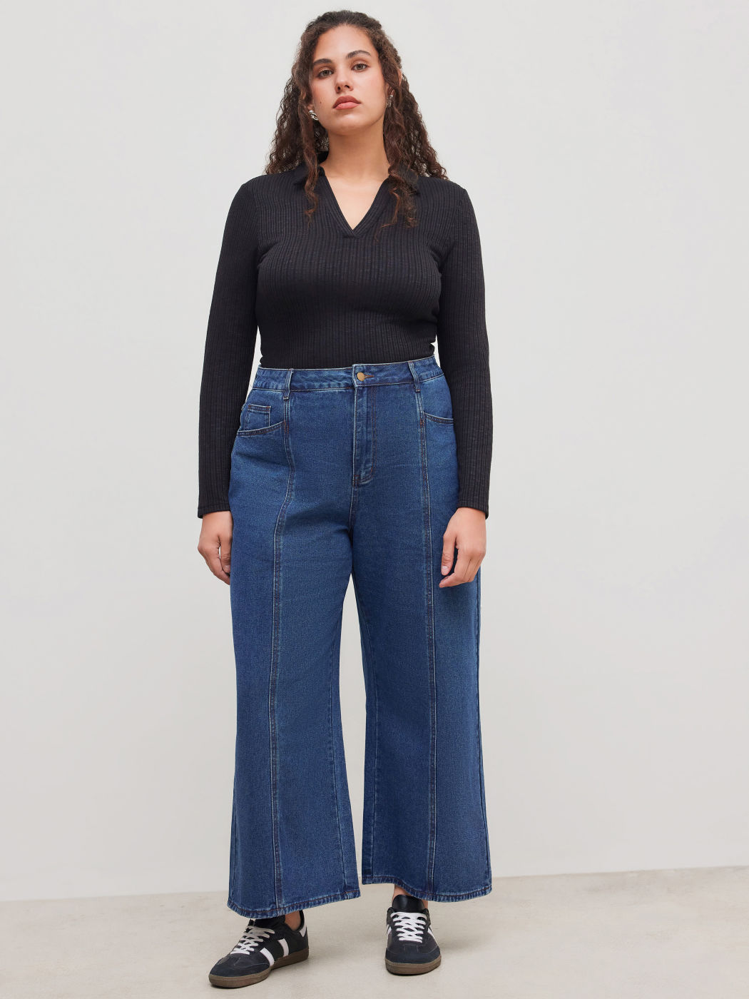 Cider Denim Mid Rise Pocket Wide Leg Jeans Curve & Plus