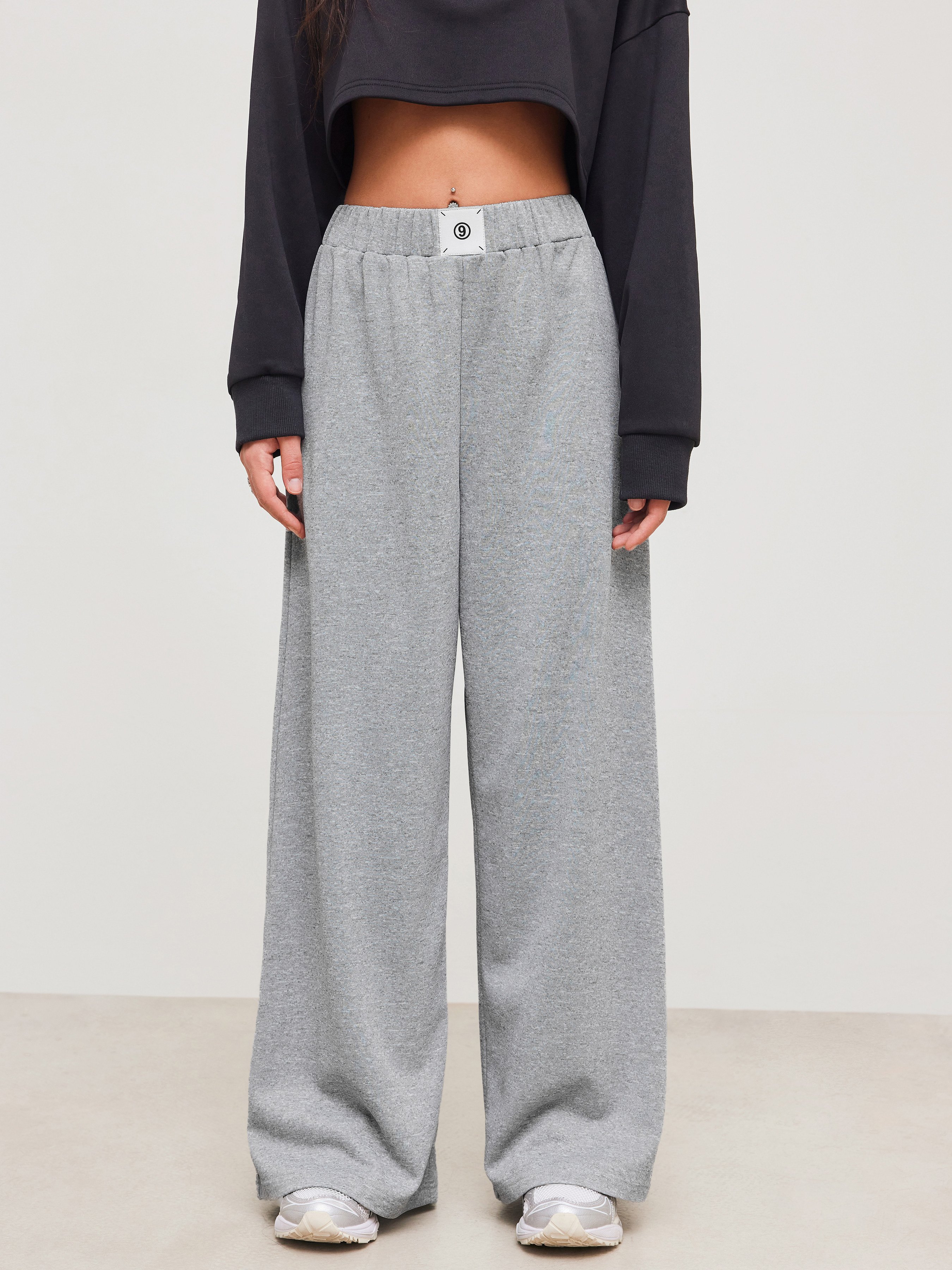 Terry Elastic Terry Terry Mid Rise Elastic Waist Wide Leg Trousers