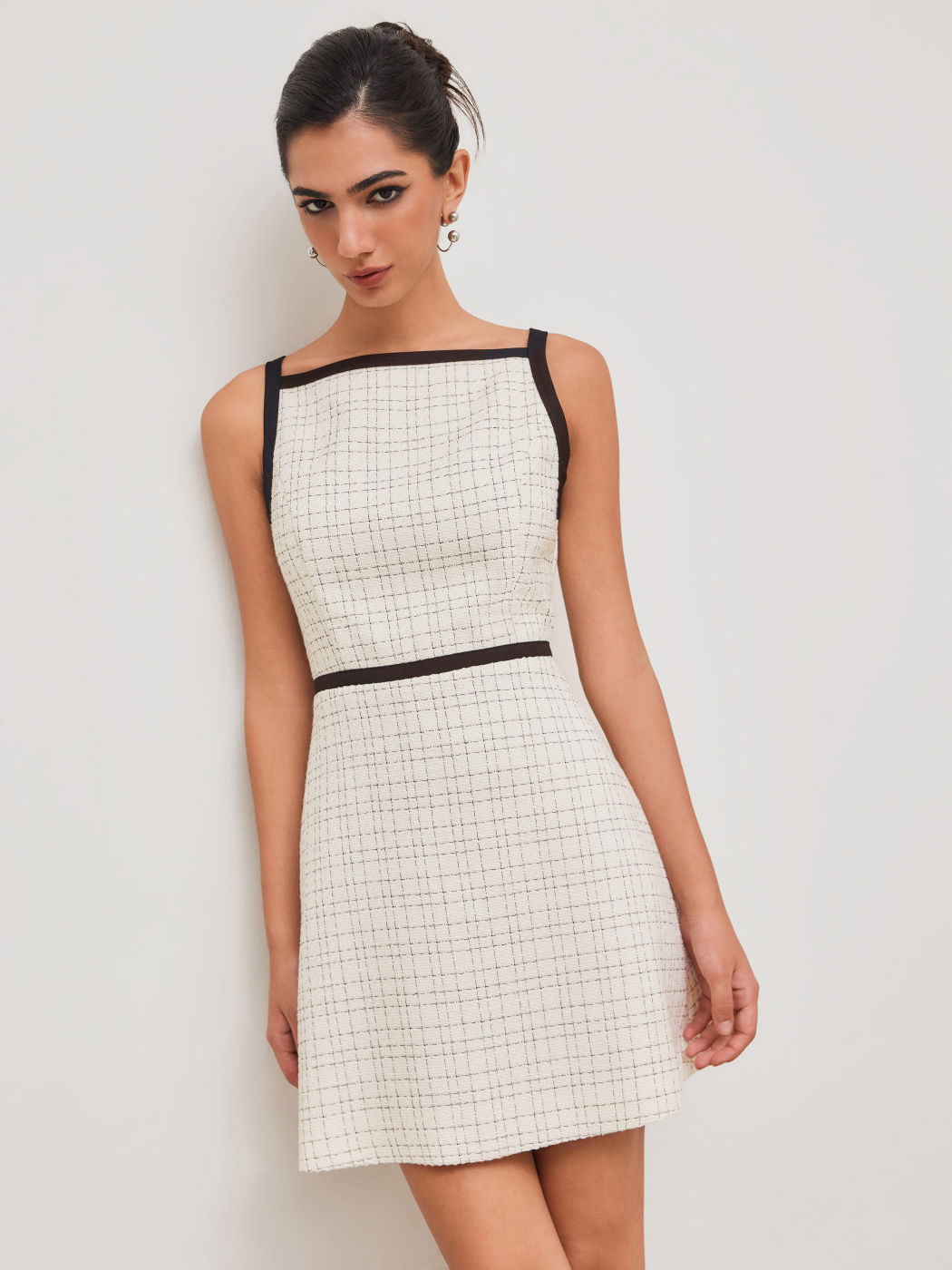Tweed Square Neck Contrasting Binding Mini Dress